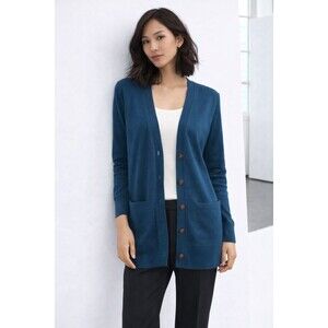 Banana Republic Merino Wool Cardigan Teal Button Front Lightweight Layering XS